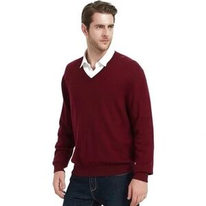 KALLSPIN Luxury Cashmere Blend Relaxed Wine V-Neck Pullover Sweater XXL NWT
